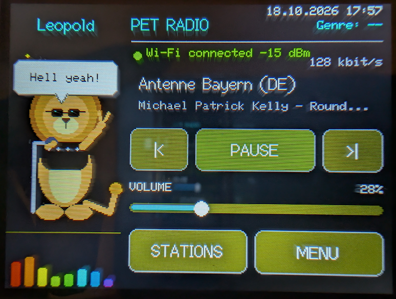 CYD PET Radio running on the CYD display